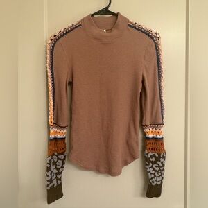Free People brown Waffle Knit long sleeve Top